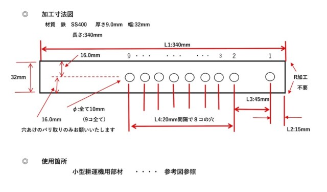 小型耕運機用部材加工資料